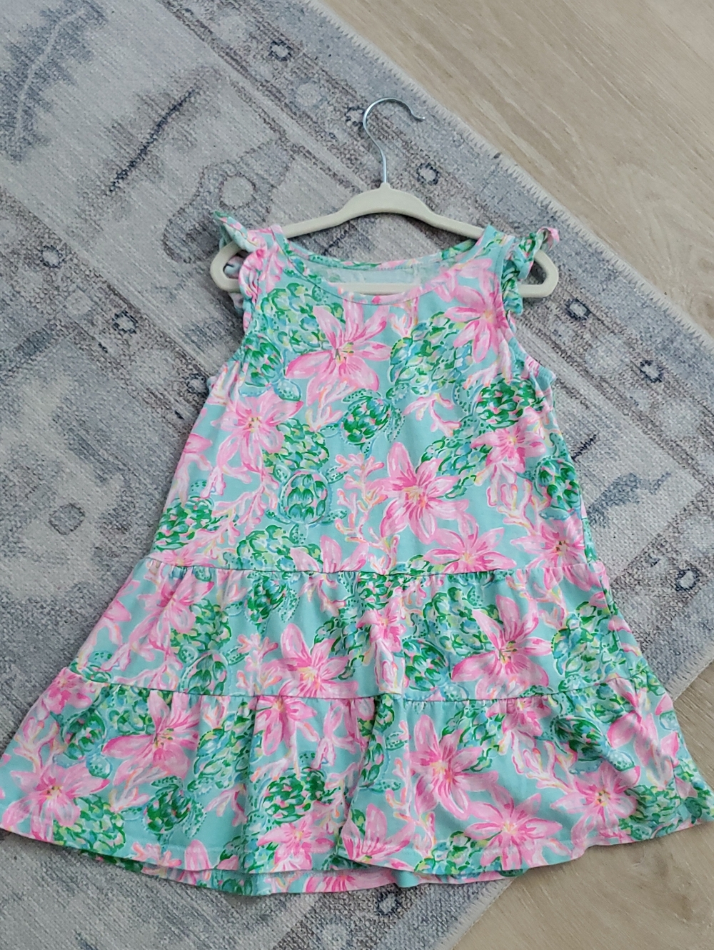 Lilly Pulitzer Girls Mini Brynn Dress Pink Green Aqua Floral SzS (4-5)